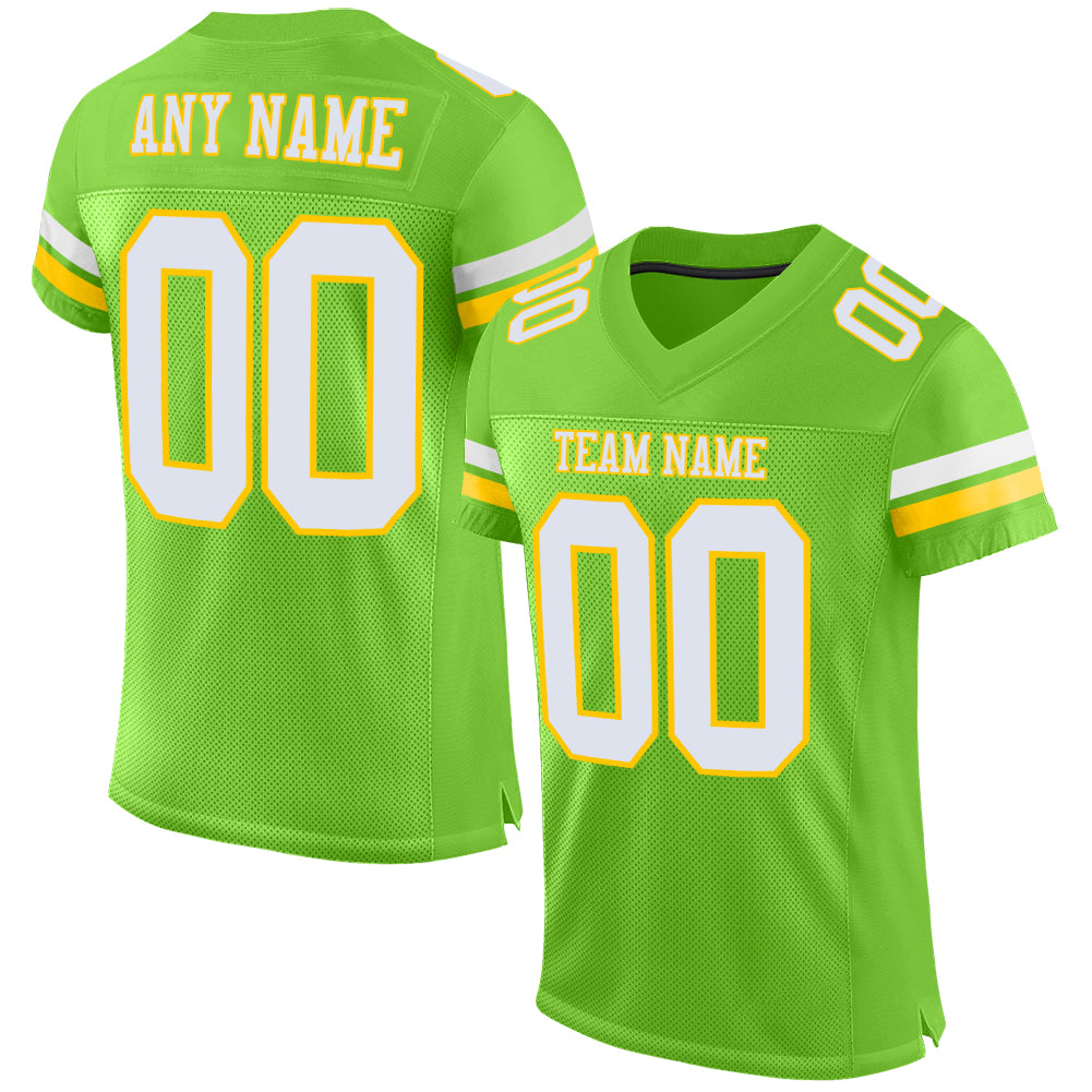 Custom Neon Green White-Yellow Mesh Authentic Football Jersey - Sky-Custom