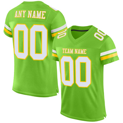 Custom Neon Green White-Yellow Mesh Authentic Football Jersey - Sky-Custom