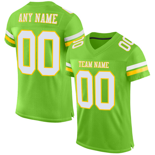 Custom Neon Green White-Yellow Mesh Authentic Football Jersey - Sky-Custom