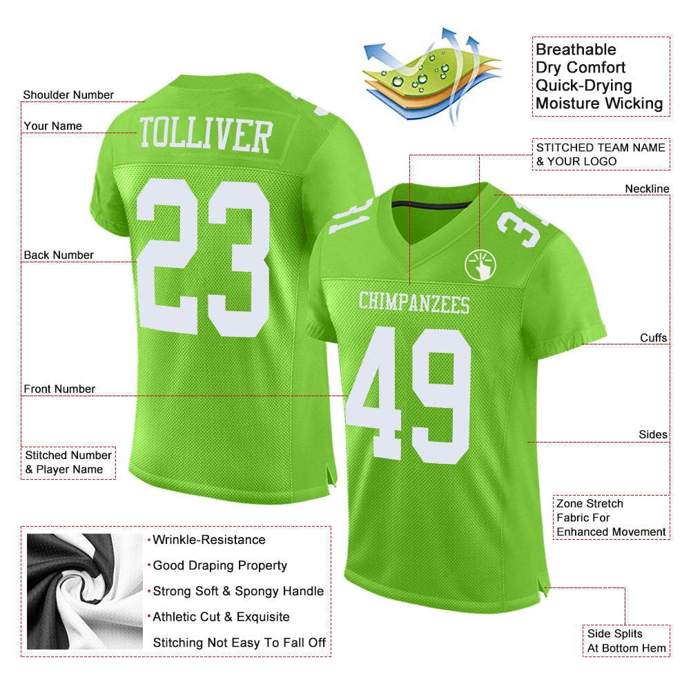 Custom Neon Green White Mesh Authentic Football Jersey - Sky-Custom