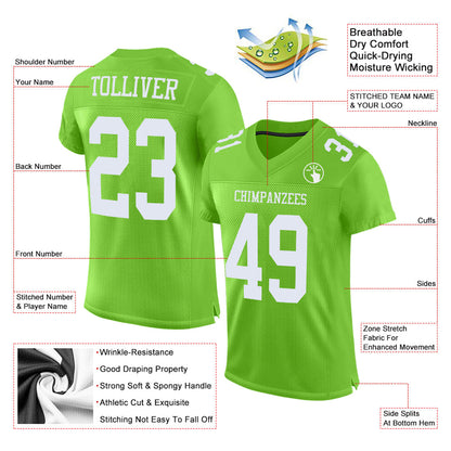 Custom Neon Green White Mesh Authentic Football Jersey - Sky-Custom