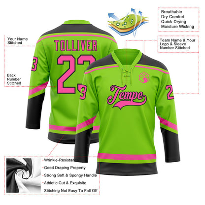 Custom Neon Green Pink-Black Hockey Lace Neck Jersey - Sky-Custom