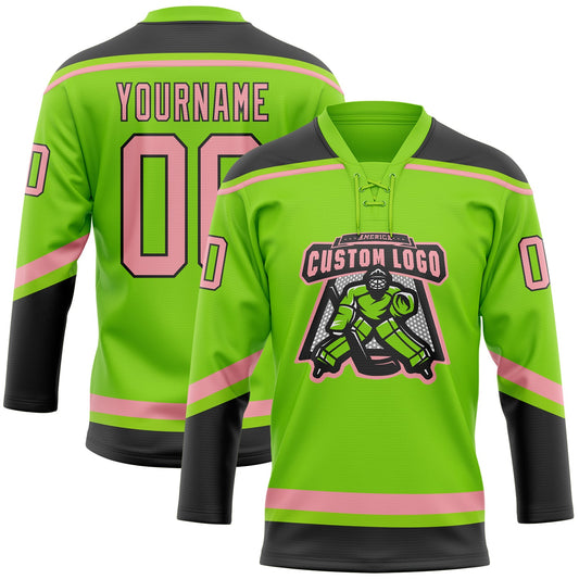 Custom Neon Green Medium Pink-Black Hockey Lace Neck Jersey - Sky-Custom