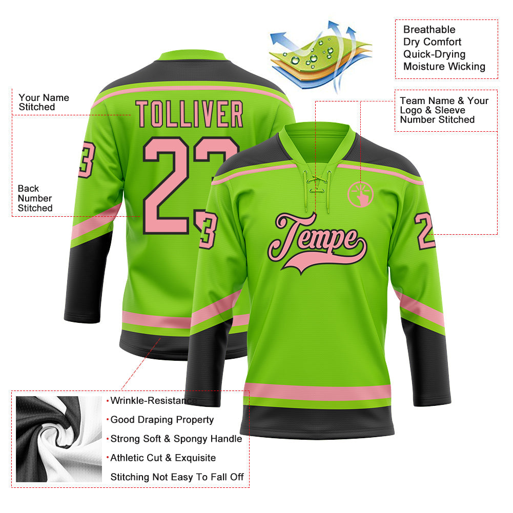 Custom Neon Green Medium Pink-Black Hockey Lace Neck Jersey - Sky-Custom