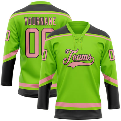 Custom Neon Green Medium Pink-Black Hockey Lace Neck Jersey - Sky-Custom