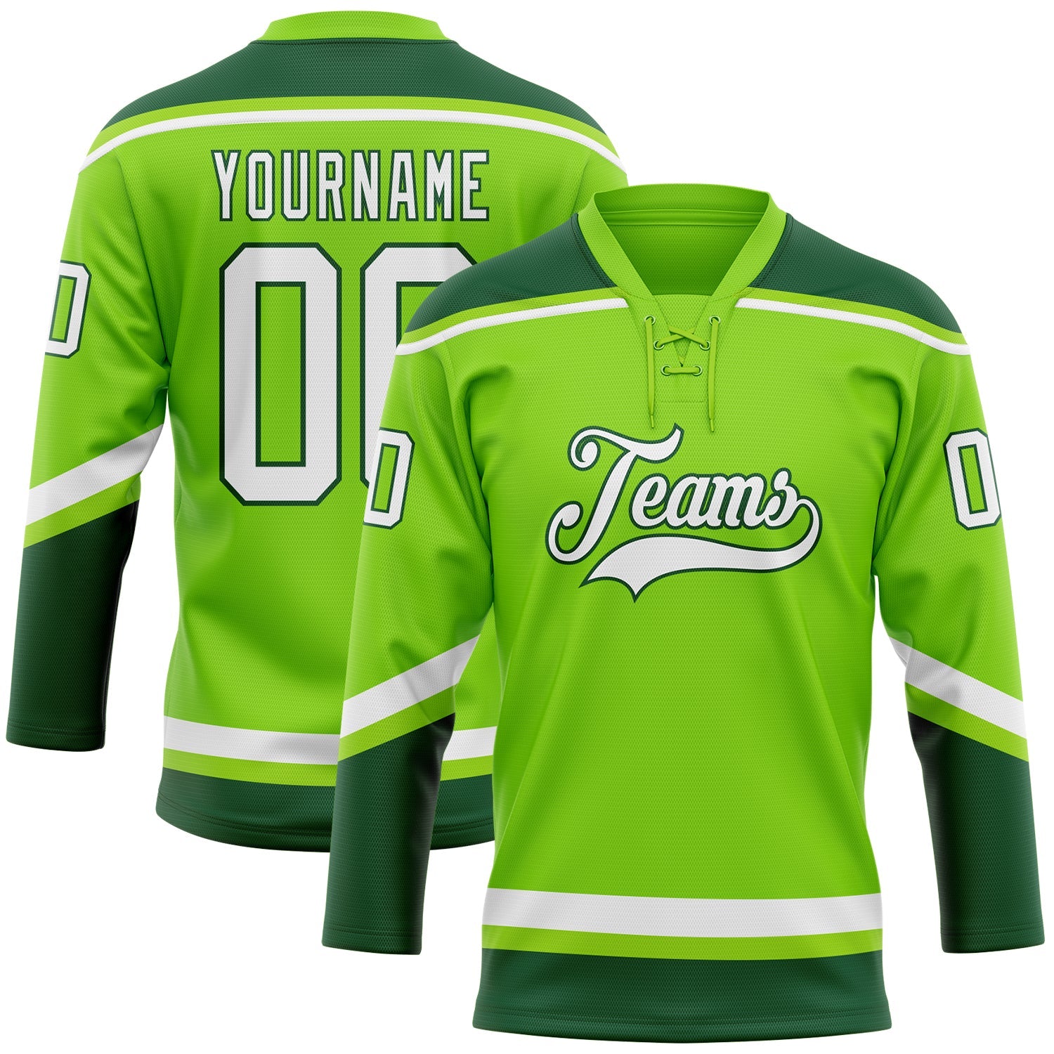 Custom Neon Green White-Green Hockey Lace Neck Jersey - Sky-Custom