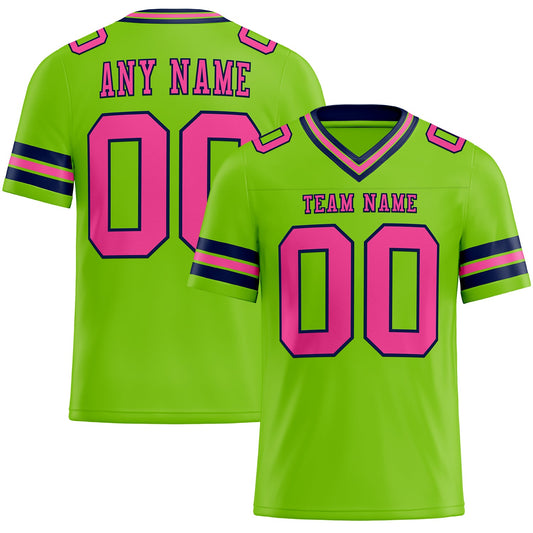 Custom Neon Green Pink-Navy Mesh Authentic Football Jersey - Sky-Custom