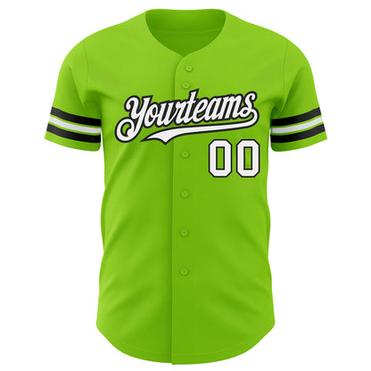 Custom Neon Green White-Black Authentic Baseball Jersey - Sky-Custom