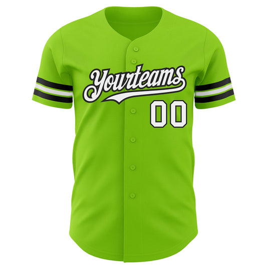 Custom Neon Green White-Black Authentic Baseball Jersey - Sky-Custom