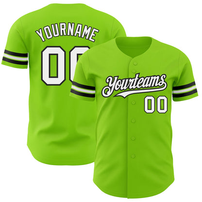 Custom Neon Green White-Black Authentic Baseball Jersey - Sky-Custom