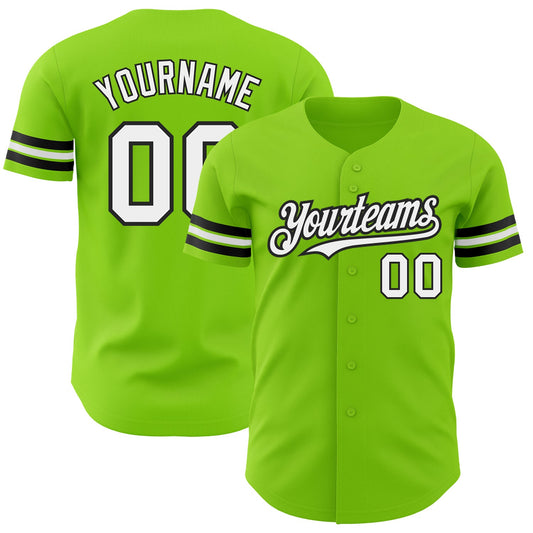 Custom Neon Green White-Black Authentic Baseball Jersey - Sky-Custom