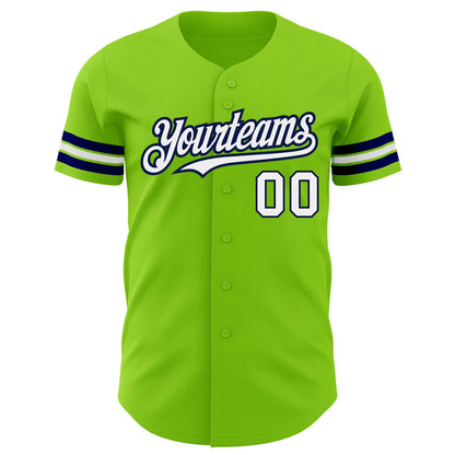 Custom Neon Green White-Navy Authentic Baseball Jersey - Sky-Custom