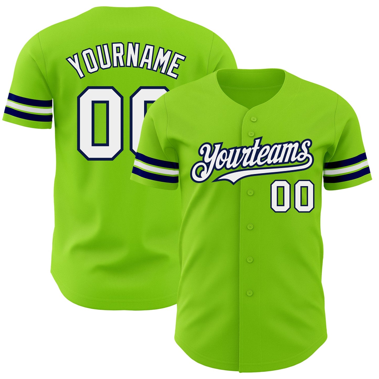 Custom Neon Green White-Navy Authentic Baseball Jersey - Sky-Custom