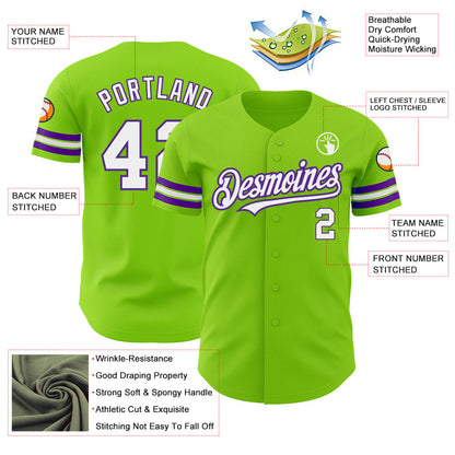 Custom Neon Green White-Purple Authentic Baseball Jersey - Sky-Custom