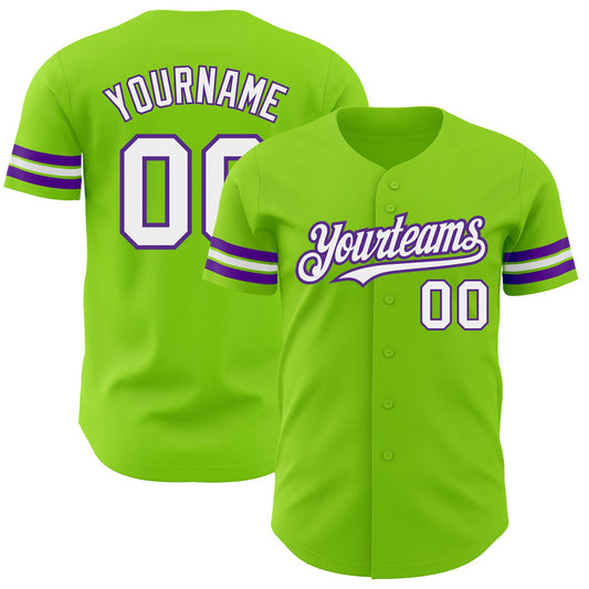 Custom Neon Green White-Purple Authentic Baseball Jersey - Sky-Custom