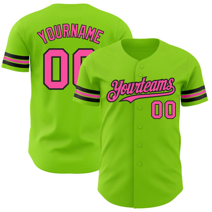 Custom Neon Green Pink-Black Authentic Baseball Jersey - Sky-Custom