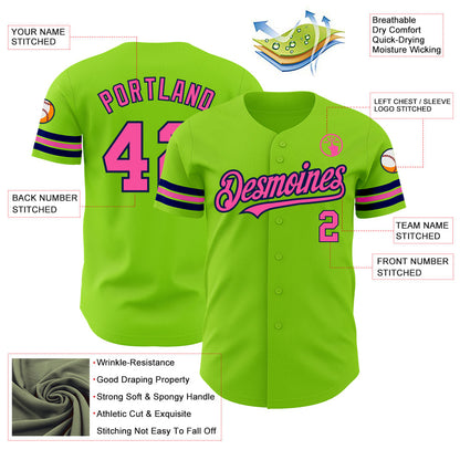 Custom Neon Green Pink-Navy Authentic Baseball Jersey - Sky-Custom