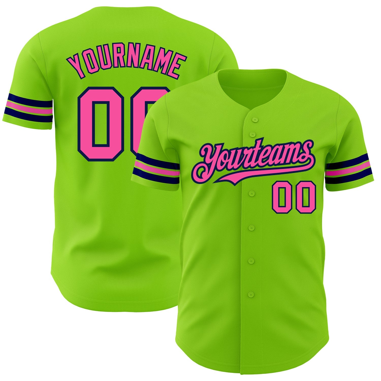 Custom Neon Green Pink-Navy Authentic Baseball Jersey - Sky-Custom