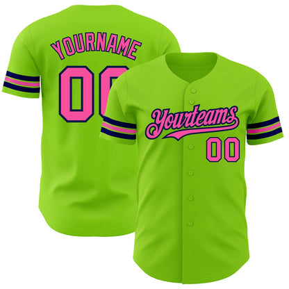 Custom Neon Green Pink-Navy Authentic Baseball Jersey - Sky-Custom