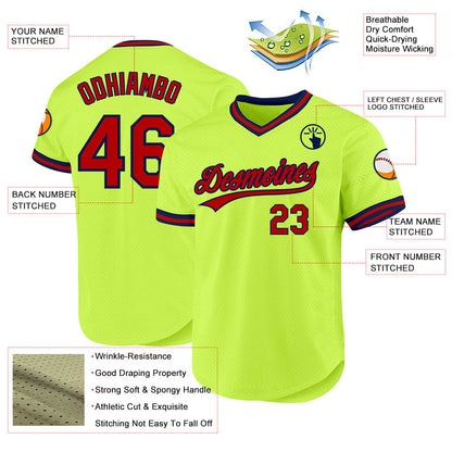 Custom Neon Green Red-Navy Authentic Throwback Baseball Jersey - Sky-Custom