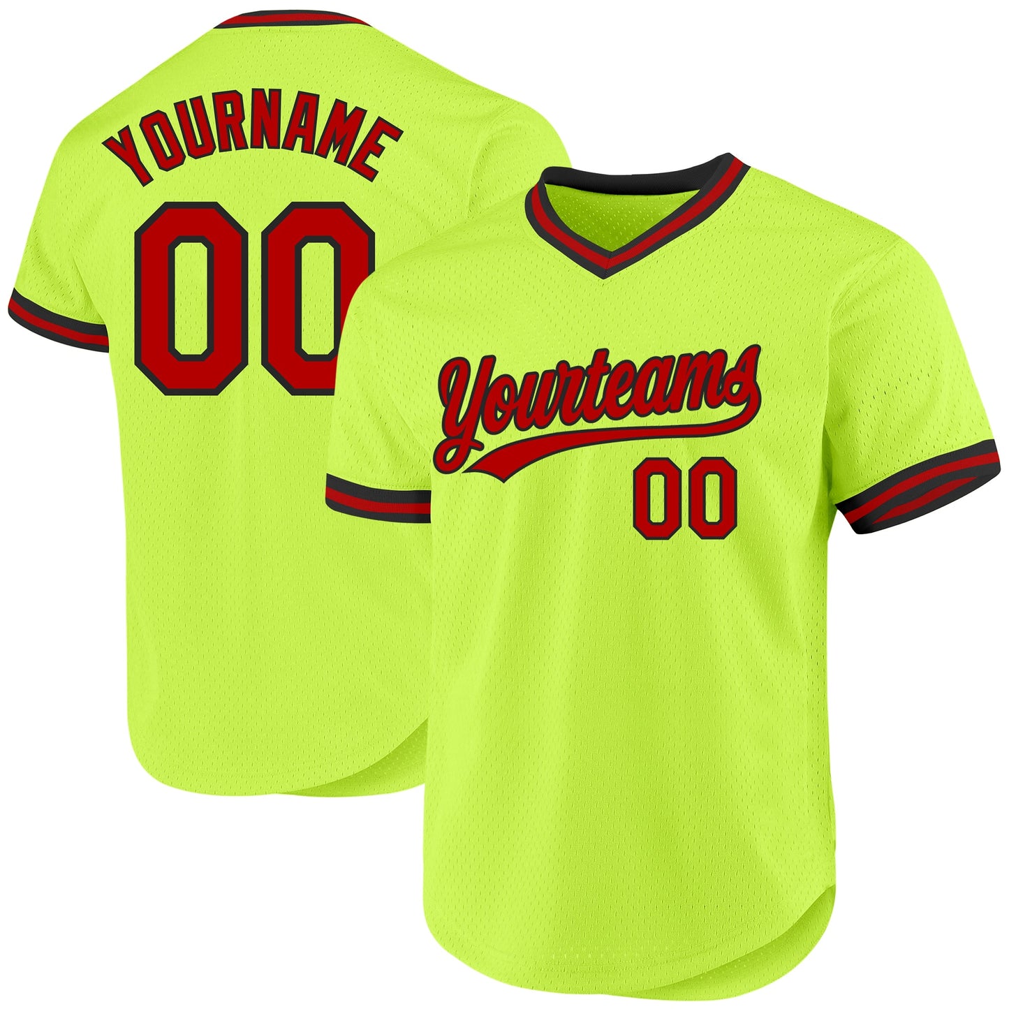 Custom Neon Green Red-Black Authentic Throwback Baseball Jersey - Sky-Custom