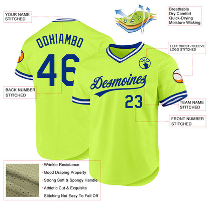 Custom Neon Green Royal-White Authentic Throwback Baseball Jersey - Sky-Custom
