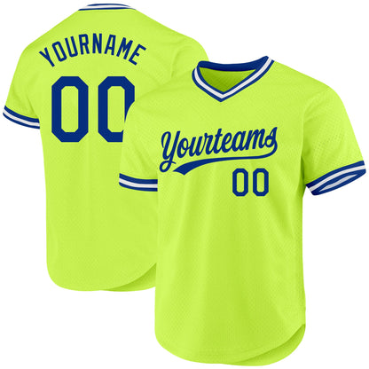 Custom Neon Green Royal-White Authentic Throwback Baseball Jersey - Sky-Custom