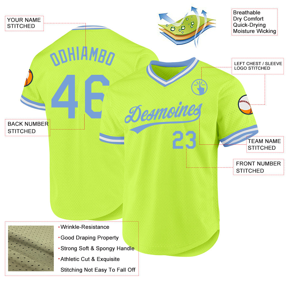 Custom Neon Green Light Blue-White Authentic Throwback Baseball Jersey - Sky-Custom
