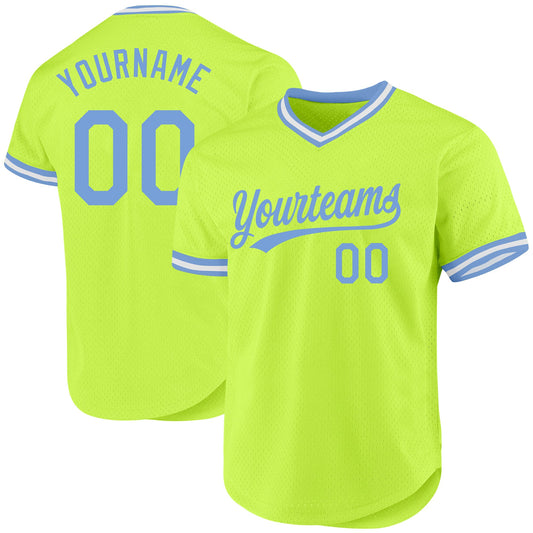 Custom Neon Green Light Blue-White Authentic Throwback Baseball Jersey - Sky-Custom
