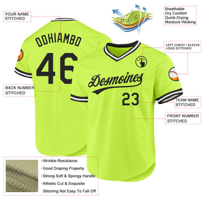Custom Neon Green Black-White Authentic Throwback Baseball Jersey - Sky-Custom