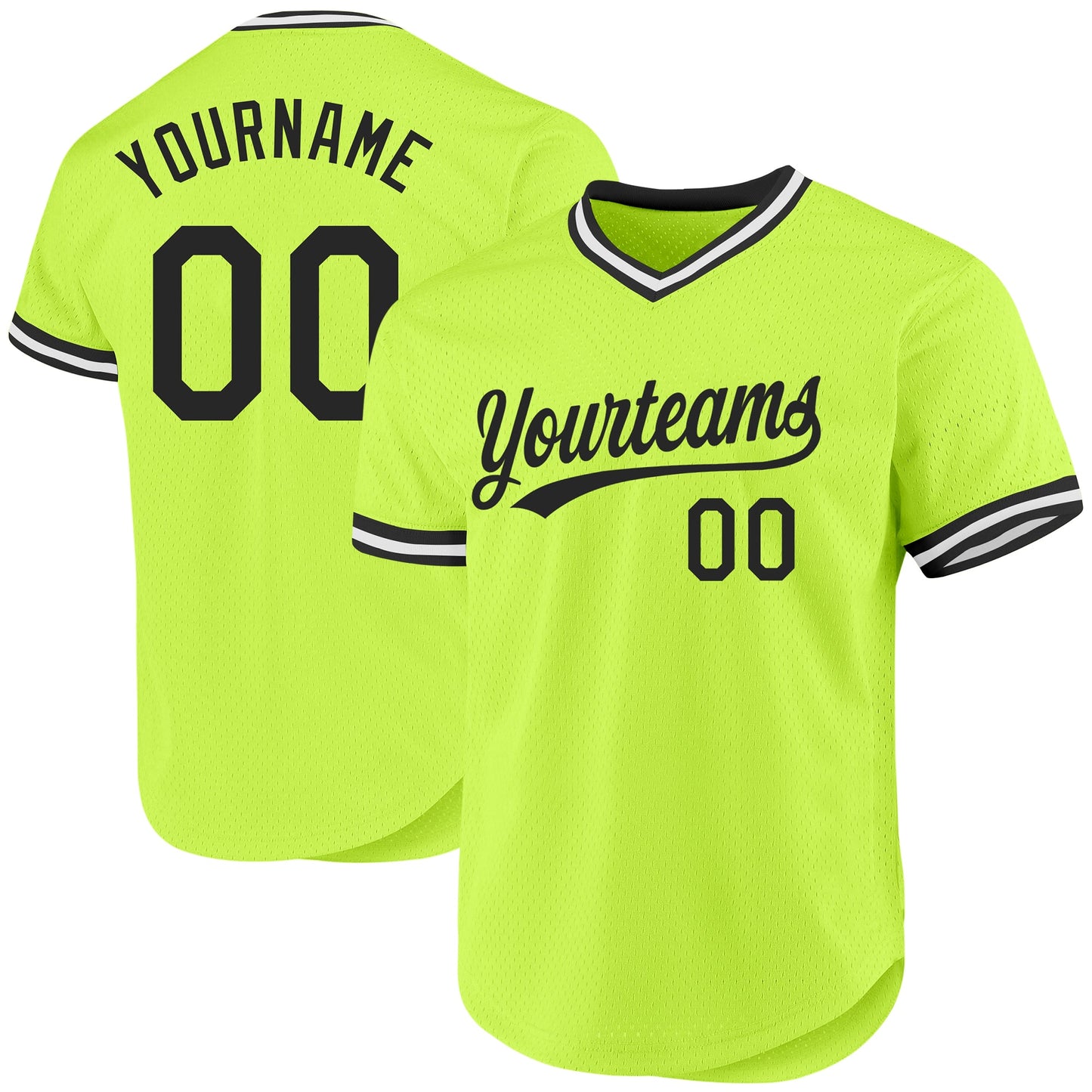 Custom Neon Green Black-White Authentic Throwback Baseball Jersey - Sky-Custom