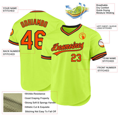 Custom Neon Green Orange-Black Authentic Throwback Baseball Jersey - Sky-Custom