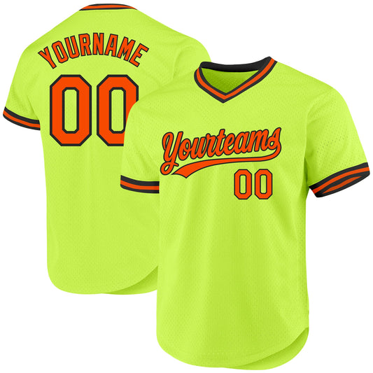 Custom Neon Green Orange-Black Authentic Throwback Baseball Jersey - Sky-Custom