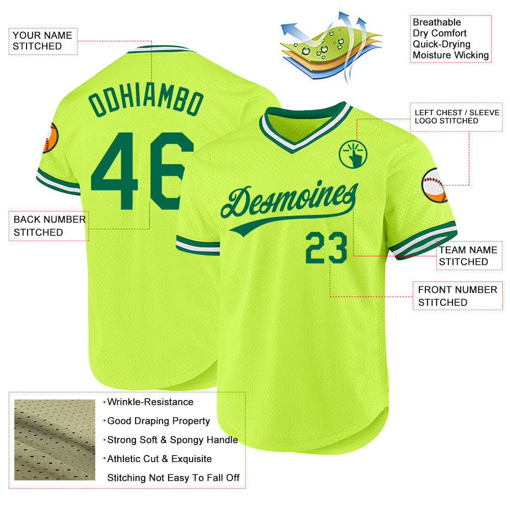 Custom Neon Green Kelly Green-White Authentic Throwback Baseball Jersey - Sky-Custom