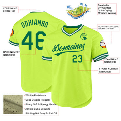 Custom Neon Green Kelly Green-White Authentic Throwback Baseball Jersey - Sky-Custom