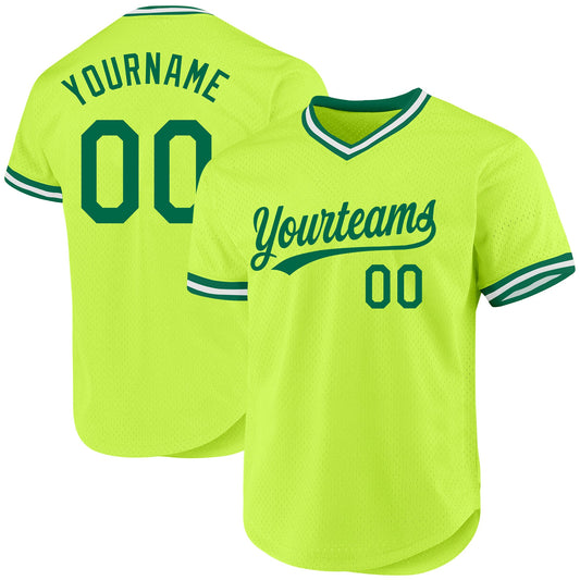 Custom Neon Green Kelly Green-White Authentic Throwback Baseball Jersey - Sky-Custom