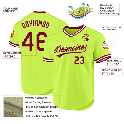 Custom Neon Green Maroon-White Authentic Throwback Baseball Jersey - Sky-Custom