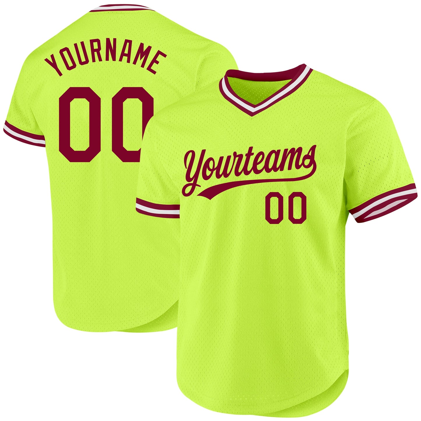 Custom Neon Green Maroon-White Authentic Throwback Baseball Jersey - Sky-Custom
