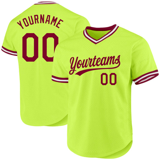 Custom Neon Green Maroon-White Authentic Throwback Baseball Jersey - Sky-Custom