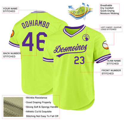 Custom Neon Green Purple-White Authentic Throwback Baseball Jersey - Sky-Custom