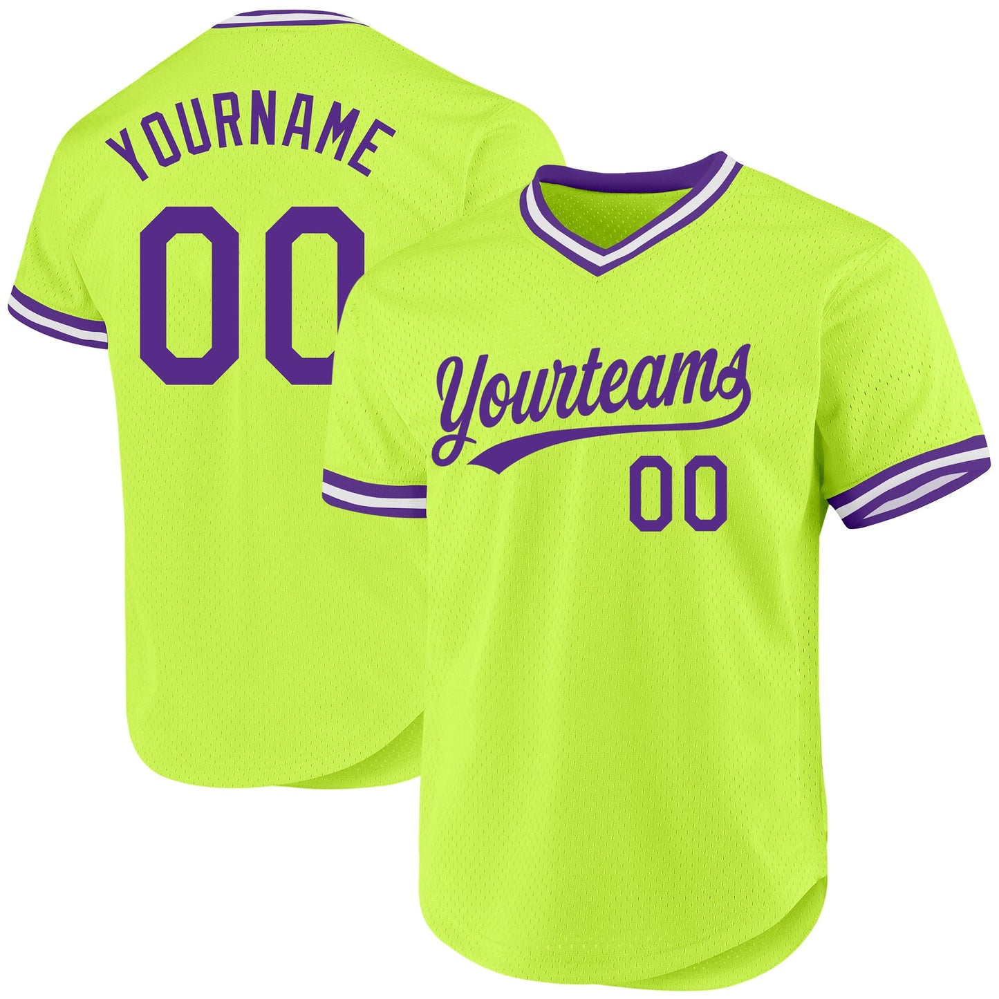 Custom Neon Green Purple-White Authentic Throwback Baseball Jersey - Sky-Custom