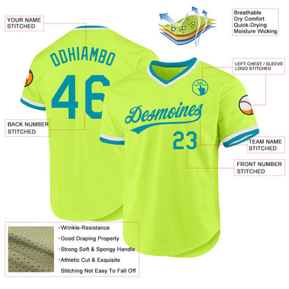 Custom Neon Green Teal-White Authentic Throwback Baseball Jersey - Sky-Custom