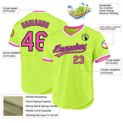 Custom Neon Green Pink-Navy Authentic Throwback Baseball Jersey - Sky-Custom