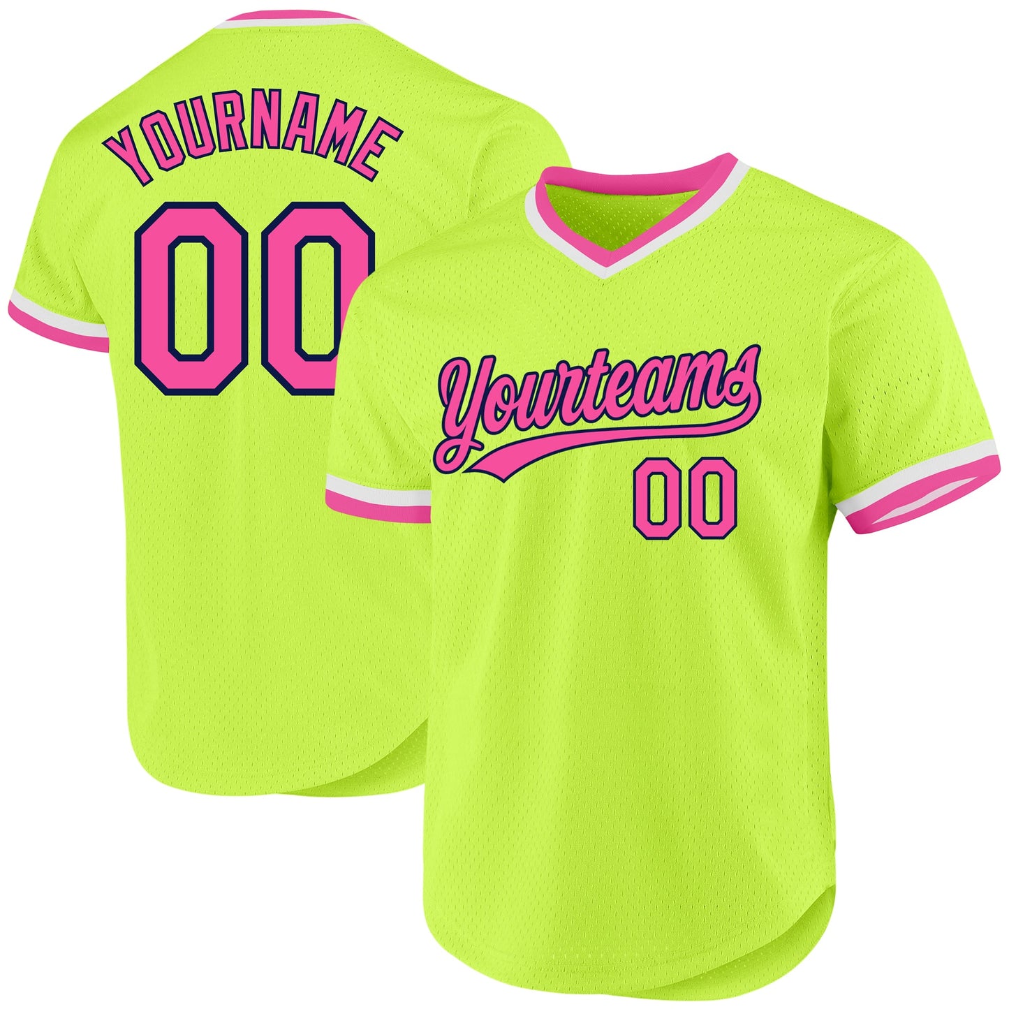 Custom Neon Green Pink-Navy Authentic Throwback Baseball Jersey - Sky-Custom