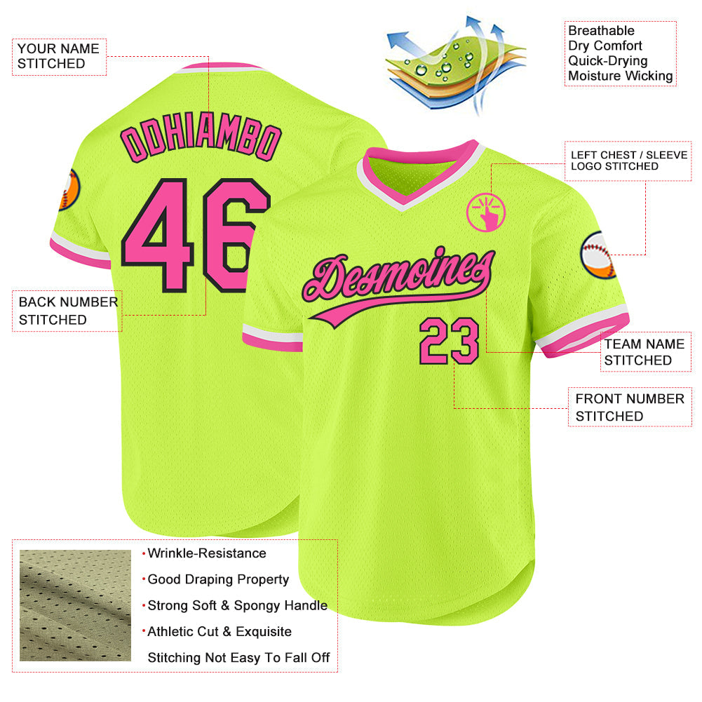 Custom Neon Green Pink-Black Authentic Throwback Baseball Jersey - Sky-Custom