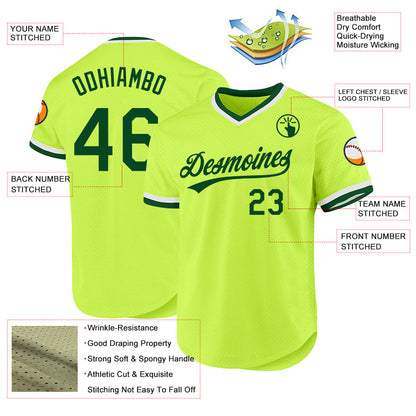 Custom Neon Green Green-White Authentic Throwback Baseball Jersey - Sky-Custom