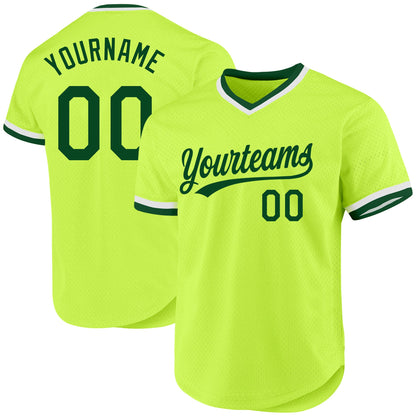 Custom Neon Green Green-White Authentic Throwback Baseball Jersey - Sky-Custom