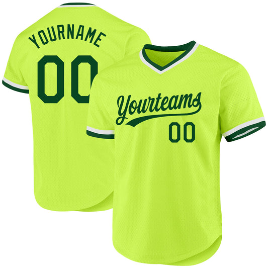 Custom Neon Green Green-White Authentic Throwback Baseball Jersey - Sky-Custom