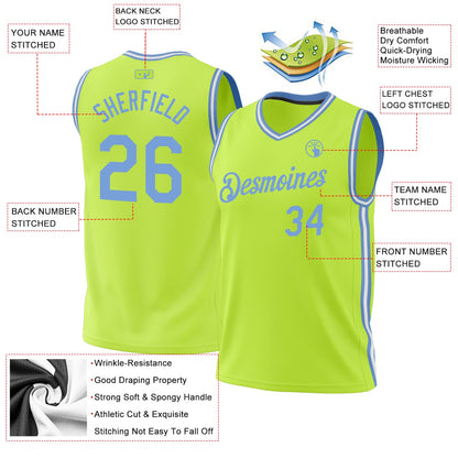 Custom Neon Green Light Blue-White Authentic Throwback Basketball Jersey - Sky-Custom