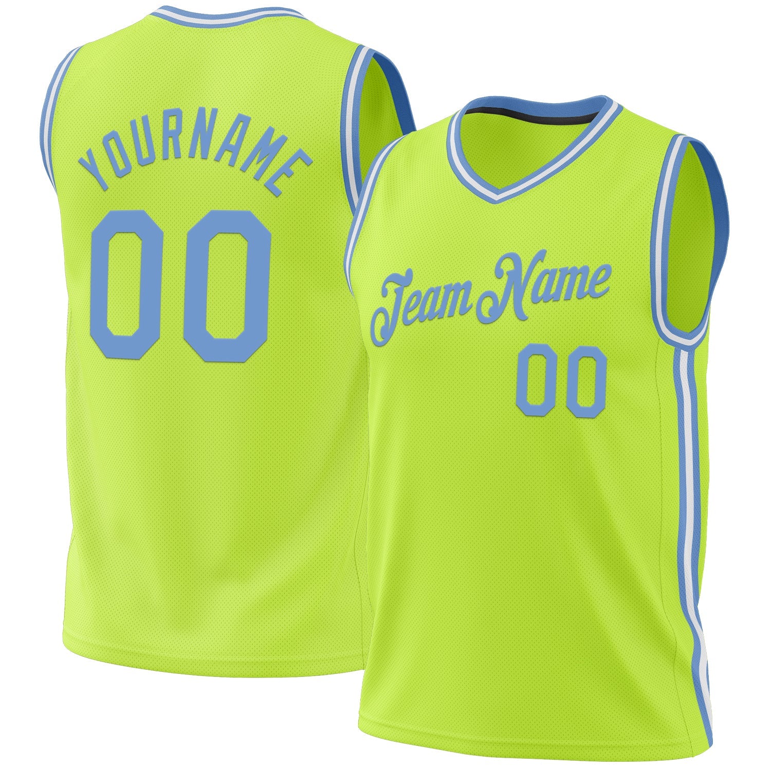 Custom Neon Green Light Blue-White Authentic Throwback Basketball Jersey - Sky-Custom